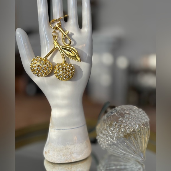 Gold Sparkle Cherry Bag Charm Keychain - Picture 8 of 11